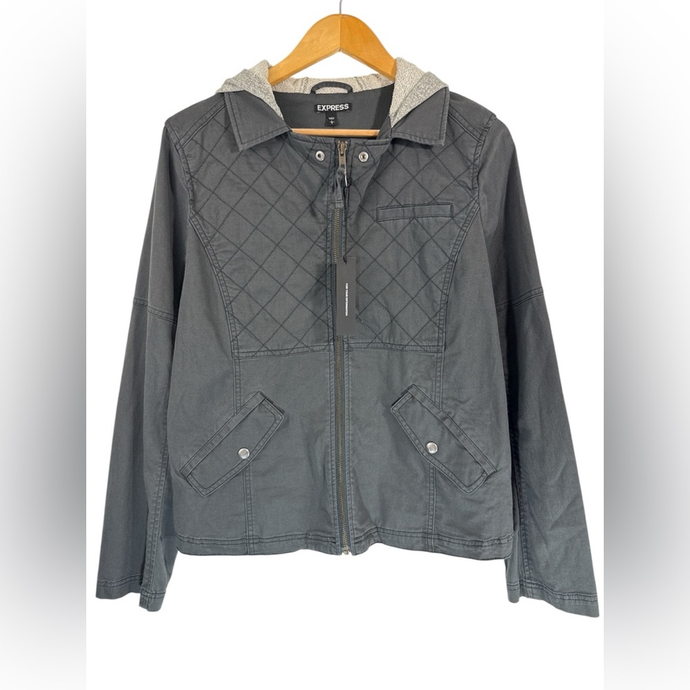 NWT Express Women’s Dark Gray Full Zip Hoodie Jacket Size L